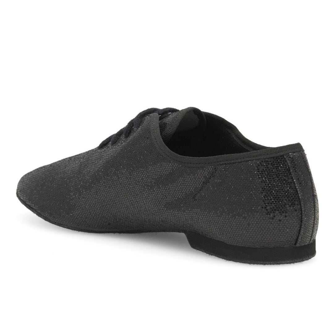 Rückansicht der JZE79 So Danca Jazzschuhe von Rumpf in Schwarz mit Mesh-Design und niedrigem Absatz für hohen Tragekomfort.